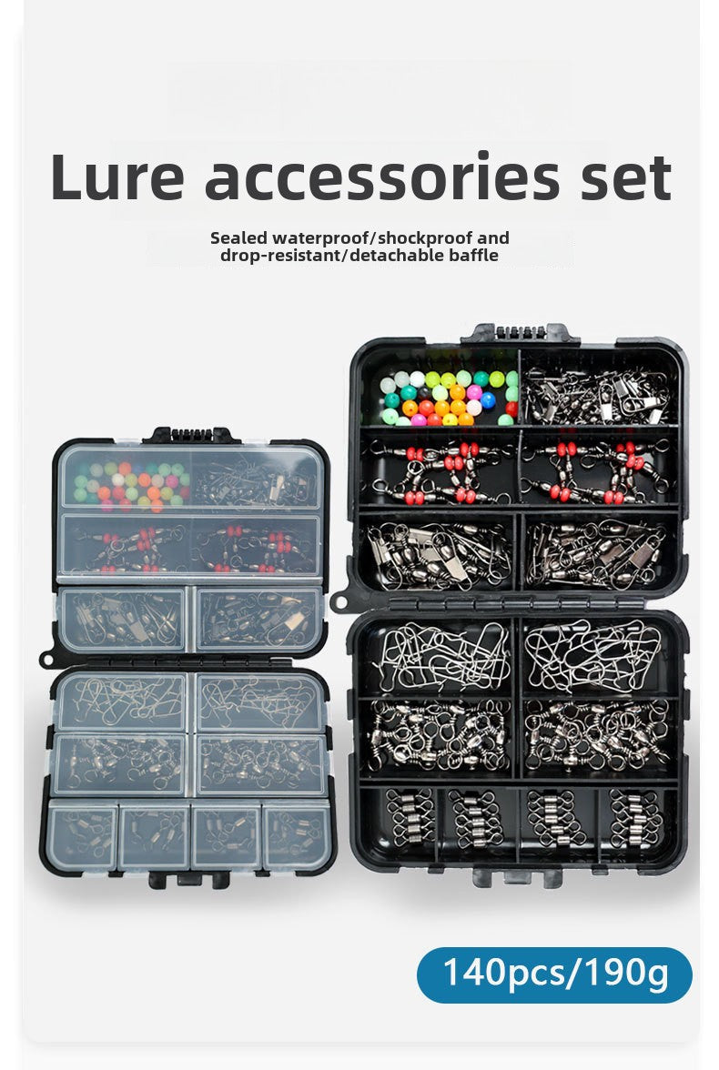 Portable Black Box 140 Pieces Accessories Set Lure Enhancement Pins Treble Hooks Snap Beads Small Accessories Set