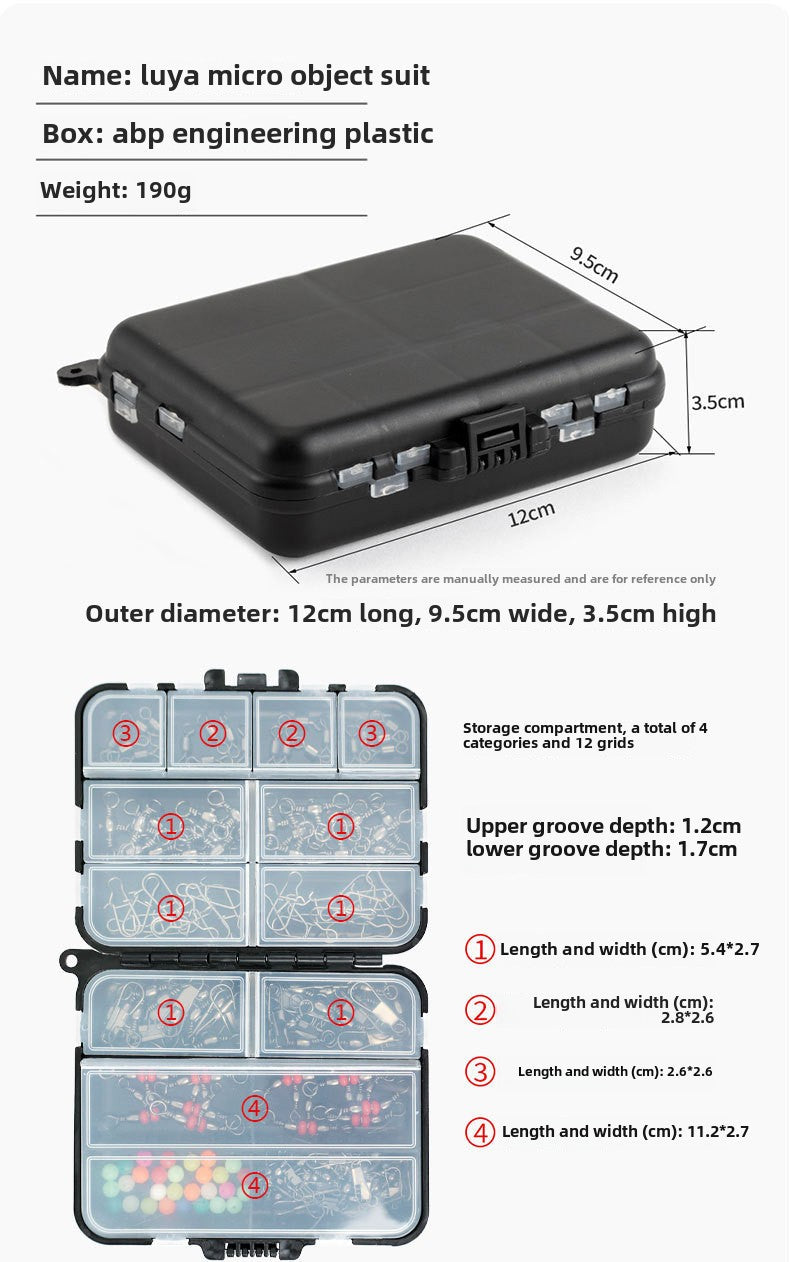 Portable Black Box 140 Pieces Accessories Set Lure Enhancement Pins Treble Hooks Snap Beads Small Accessories Set
