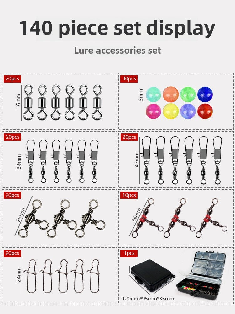 Portable Black Box 140 Pieces Accessories Set Lure Enhancement Pins Treble Hooks Snap Beads Small Accessories Set