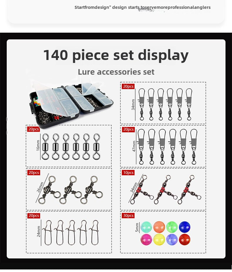 Portable Black Box 140 Pieces Accessories Set Lure Enhancement Pins Treble Hooks Snap Beads Small Accessories Set